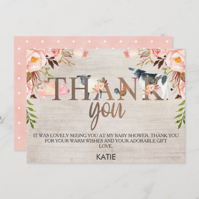 Floral Rustic Farm Baby Shower Thank You Card (Front/Back)