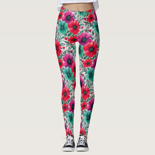  Floral rustic fashion retro pattern Leggings (Front)