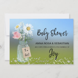 *~* Floral Rustic Gender Mason Jar Baby Shower Invitation