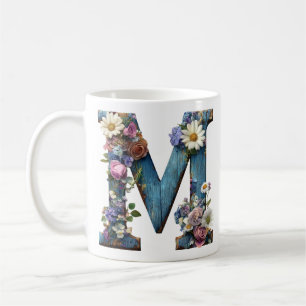 Floral Rustic Letter M Monogram Coffee Mug