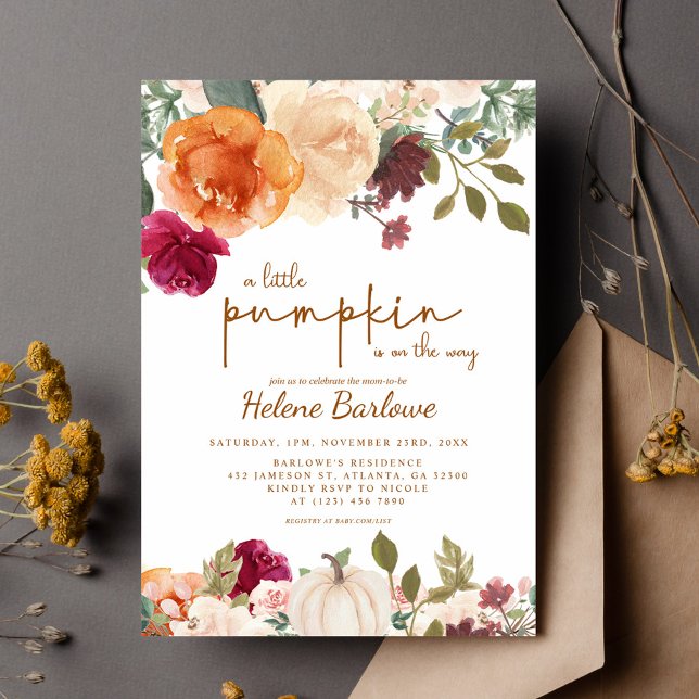 Floral Rustic Little Pumpkin Boho Baby Shower Invitation (Floral Rustic Little Pumpkin Boho Baby Shower Invitation)