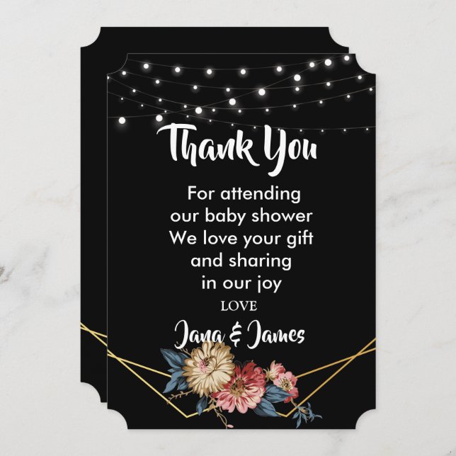 Floral Rustic Magnolia String Lights thank you Invitation (Front/Back)