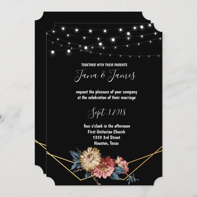 Floral Rustic Magnolia String Lights wedding Invitation (Front/Back)