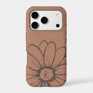 Floral Rustic Pink Daisy Flower Drawing Monogram