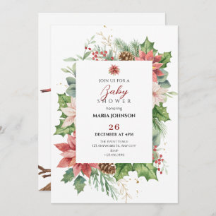 Floral Rustic Red and green baby shower Invitation