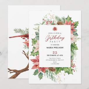 Floral rustic Red and green birthday Invitation