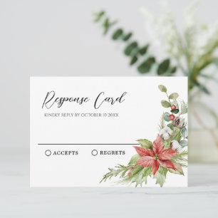 Floral rustic Red and green RSVP Card
