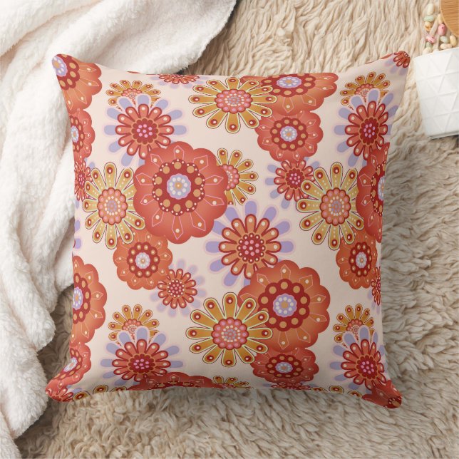 Floral rustic retro brown beige cushion (Blanket)