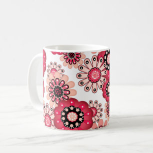 Floral rustic retro red and white coffee mug