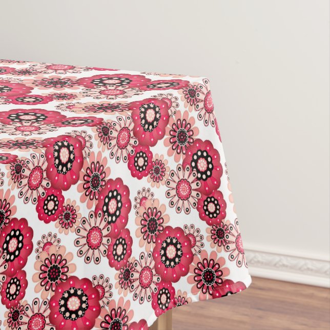 Floral rustic retro red and white tablecloth (In Situ)
