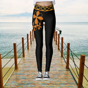 Floral Rustic Retro Vintage Black Brown Country  Leggings