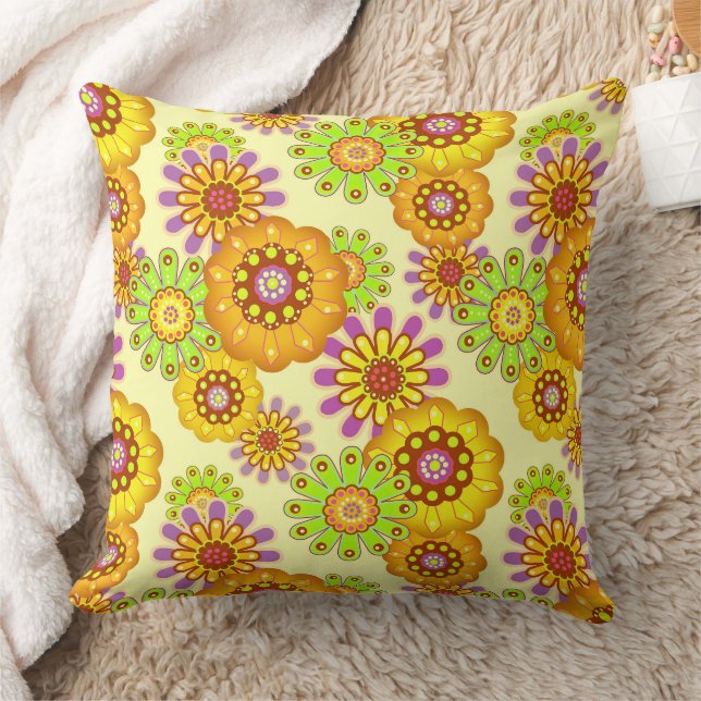 Floral rustic retro yellow and green cushion (Blanket)