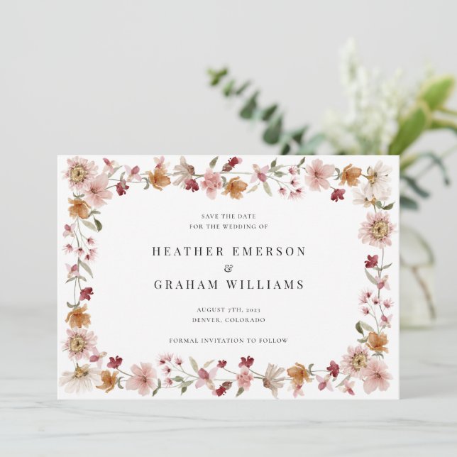 Floral Rustic Save The Date (Standing Front)