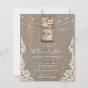 Floral Rustic String Light Bridal Shower Invite