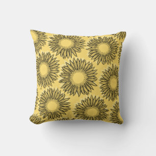 Floral Rustic Sunflower Hand Drawn Cushion