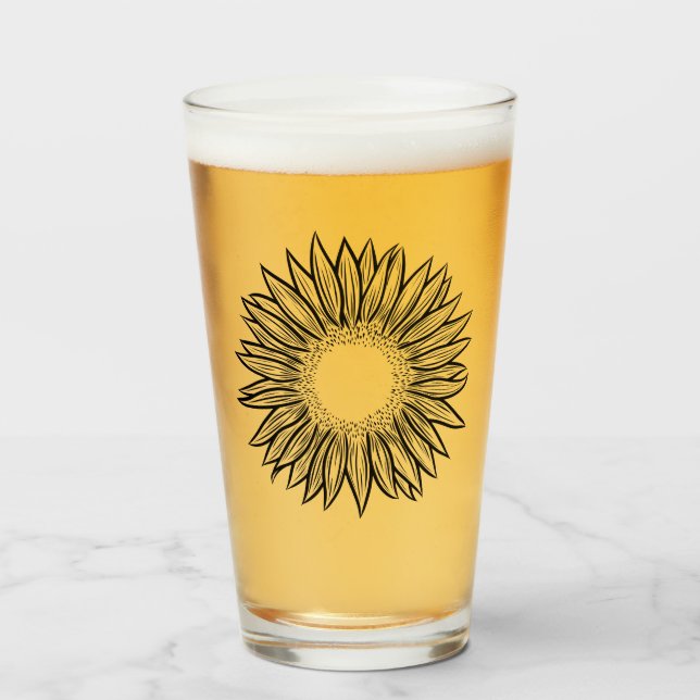 Floral Rustic Sunflower Hand Drawn Glass (Front Filled)