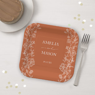  Floral Rustic Terracotta Paper Wedding  Plate
