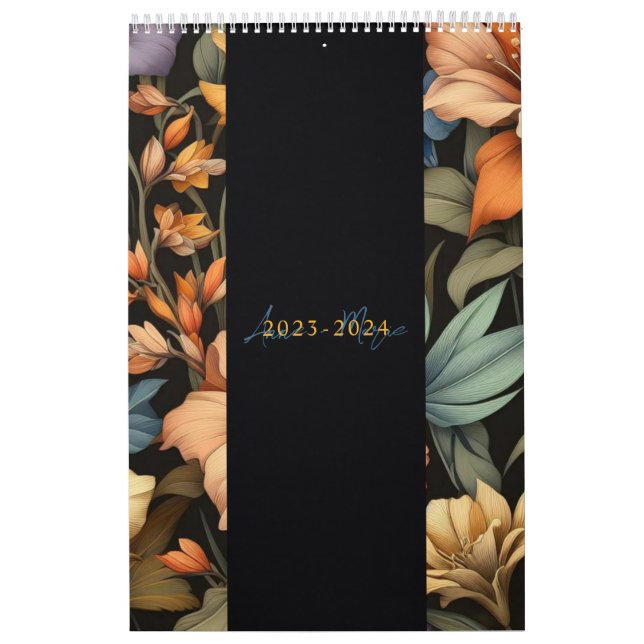 Floral rustic vintage elegant black calendar (Cover)