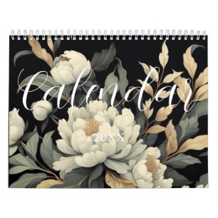 Floral rustic vintage elegant black calendar