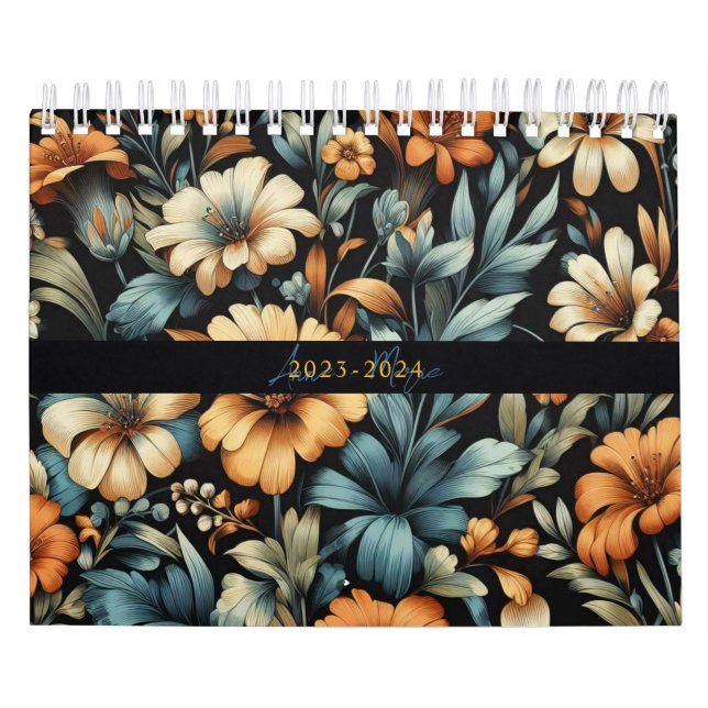 Floral rustic vintage elegant black calendar (Cover)