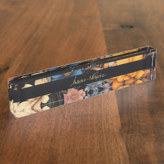 Floral rustic vintage elegant black nameplate