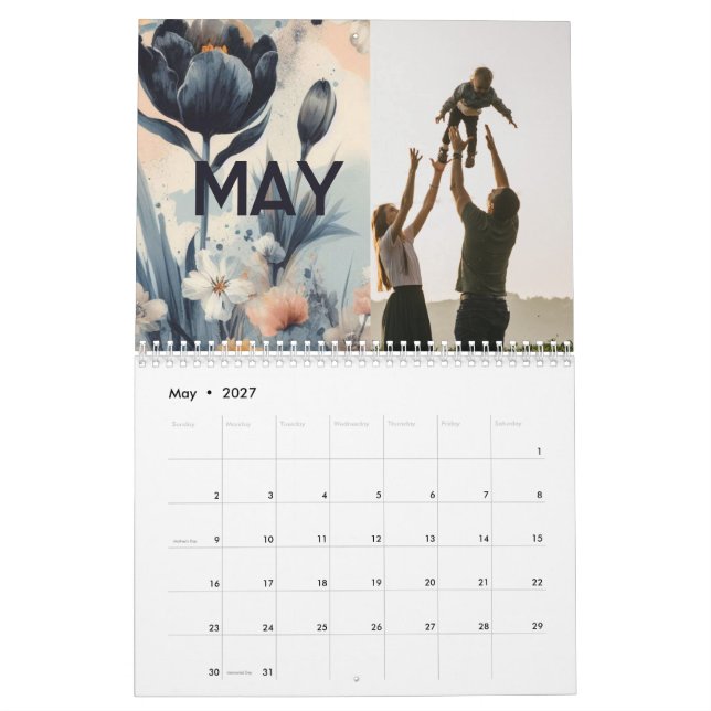 Floral rustic vintage elegant boho calendar (May 2027)