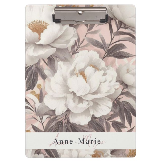 Floral rustic vintage elegant grey clipboard (Front)