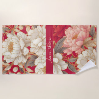 Floral rustic vintage elegant red beach towel