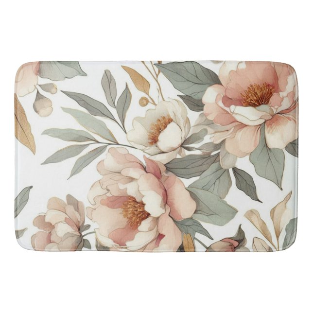Floral rustic vintage elegant stylish bath mat (Front)