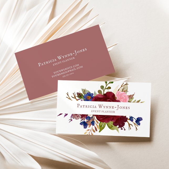 Floral Rustic Watercolor Marsala Business Card (Creator Uploaded)