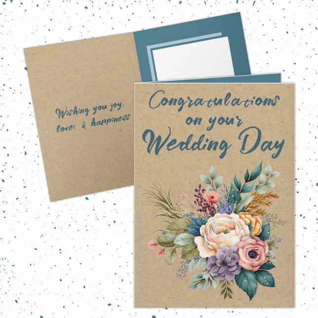 Floral Rustic Wedding Congratulations blue Card (Creator Uploaded)