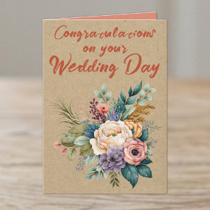 Floral Rustic Wedding Congratulations orange Card