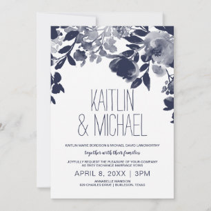 Floral Rustic Wedding Invitation (Navy Blue)