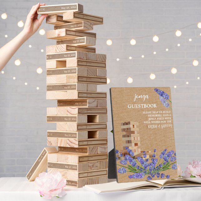 Floral Rustic Wedding Jenga Guest Book Sign Plaque (Creator Uploaded)