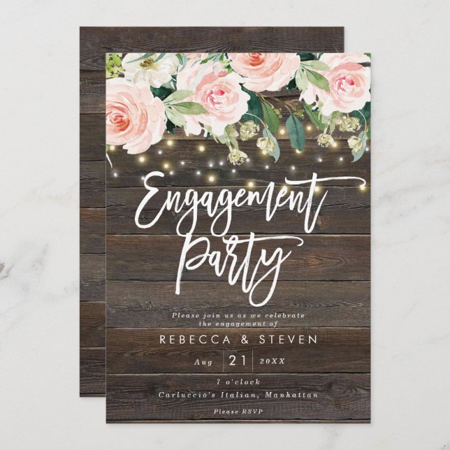 floral rustic wood engagement party invitation (Front/Back)