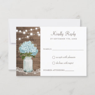 Floral Rustic Wood Hydrangea Mason Jar Lace Invitation