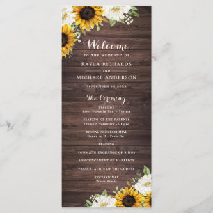 Floral Rustic Wood Sunflower Greenery Barn Wedding Programme