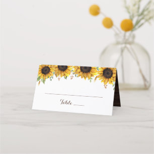Floral Rustic Wood Sunflowers Greenery Barn Daisy Place Card