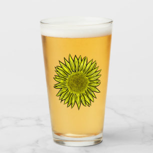 Floral Rustic Yellow Sunflower Hand Drawn Glass