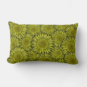Floral Rustic Yellow Sunflower Hand Drawn Lumbar Cushion