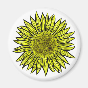 Floral Rustic Yellow Sunflower Hand Drawn Magnet