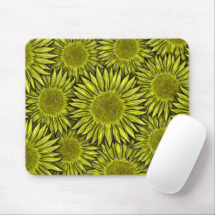 Floral Rustic Yellow Sunflower Hand Drawn Mouse Pad