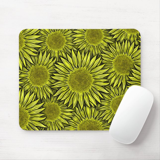 Floral Rustic Yellow Sunflower Hand Drawn Mouse Pad (With Mouse)