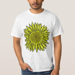 Floral Rustic Yellow Sunflower Hand Drawn T-Shirt