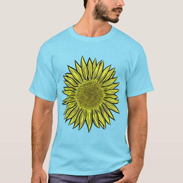 Floral Rustic Yellow Sunflower Hand Drawn T-Shirt (Front)