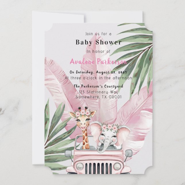 Floral Safari Adventure Girl Baby Shower Invitation (Front)