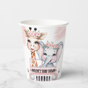 Floral Safari Adventure Pink Girl Baby Shower Paper Cups