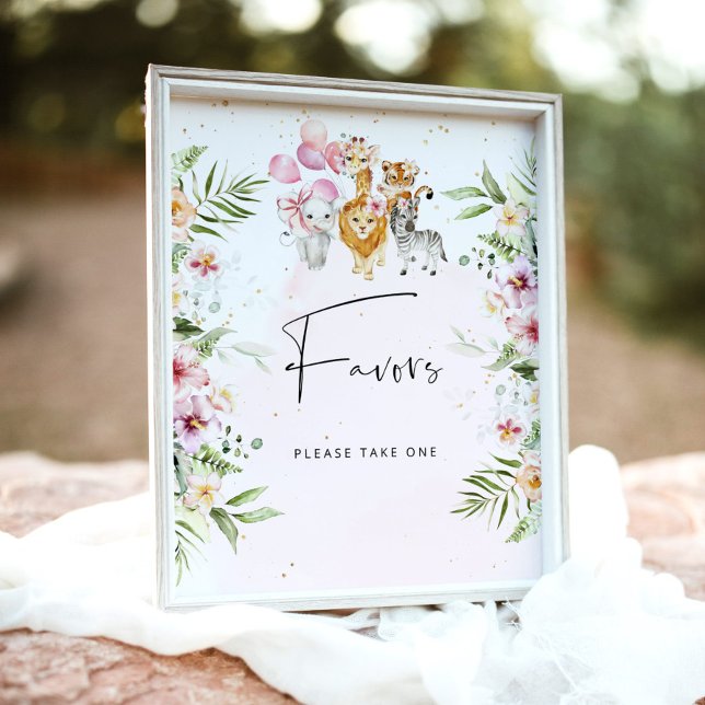 Floral Safari animals baby shower favors poster (Creator Uploaded)