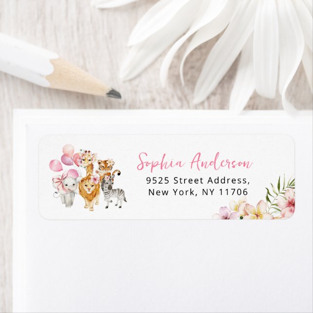 Floral safari animals baby shower return address (Insitu)