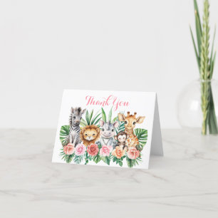 Floral Safari Animals Baby Shower Thank You Card 